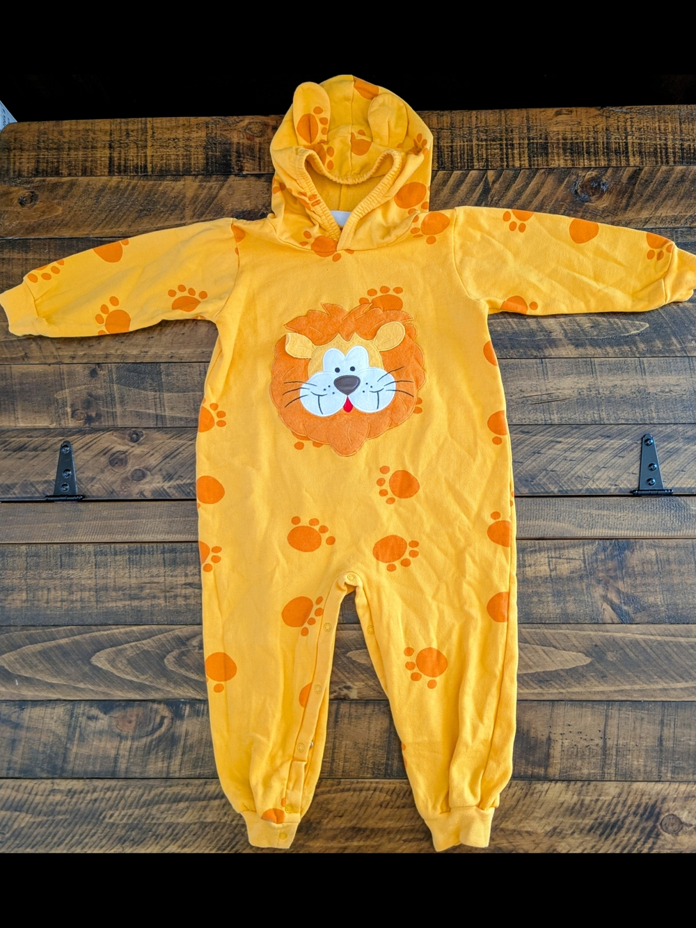 Vintage Small Steps Orange Lion Costume Pajamas Hooded One Piece Toddler Size 3T